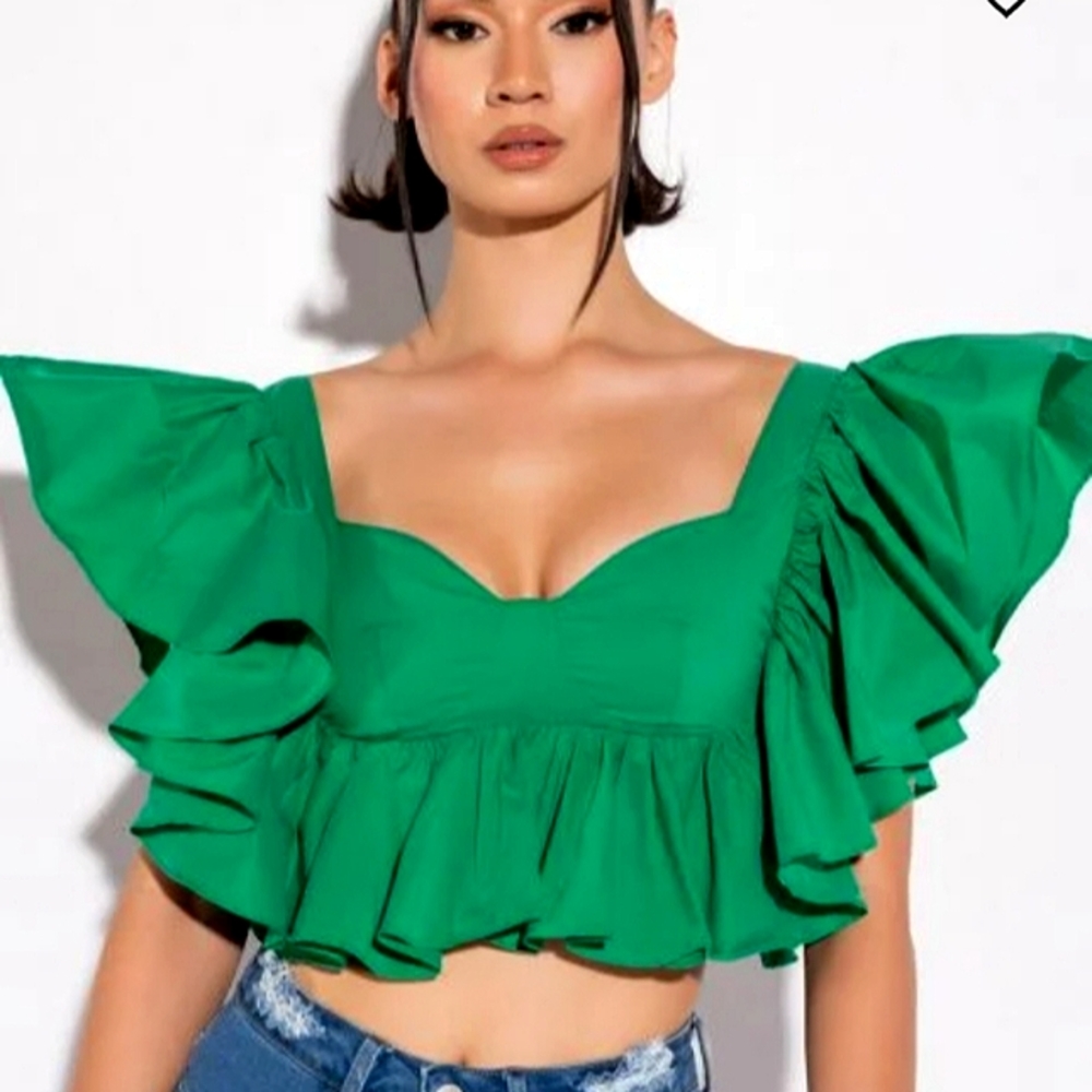 Ruffled Cropped Blouse - Picture 2 of 9